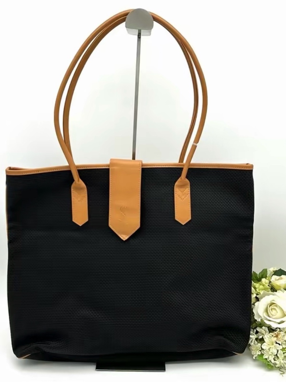 Yves Saint Laurent Black Tote with Tan Leather Trim